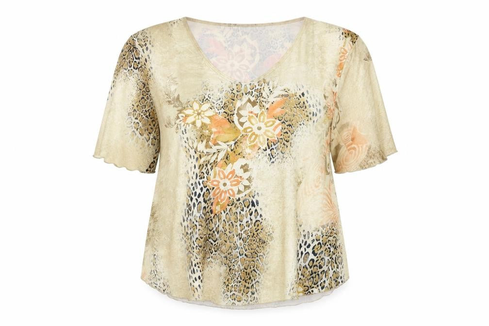 Sonic Collection Womens Beige Floral  Basic T-Shirt Size L