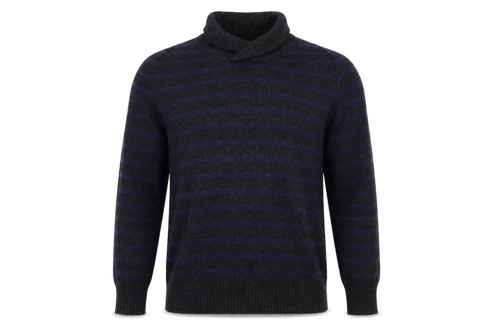 Front view of H&M men’s grey striped jumper, size M