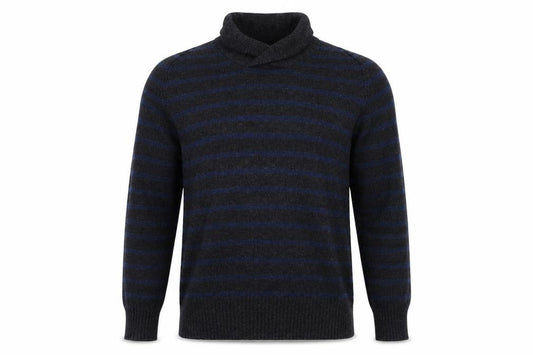 Front view of H&M men’s grey striped jumper, size M