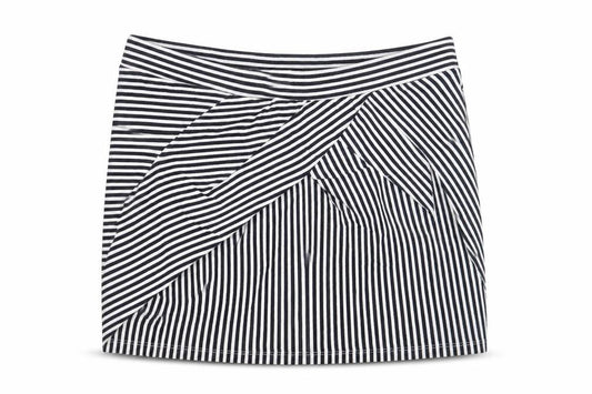 Front view of Stradivarius women’s blue striped mini skirt, size L