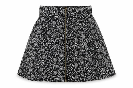 Front view of Cooperative women’s beige floral flare skirt, size XS