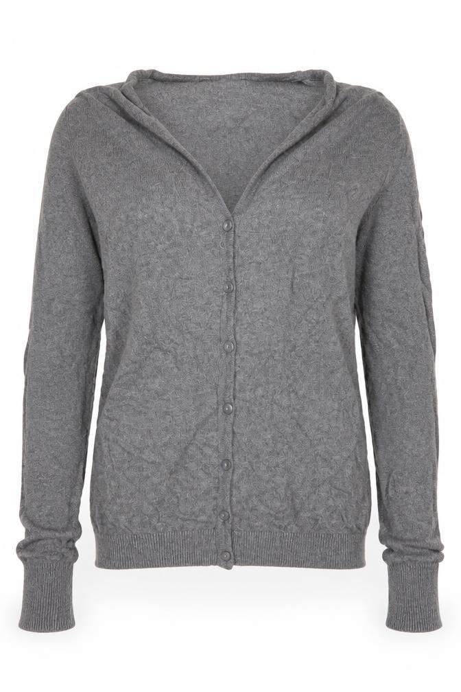 Front view of Primark women’s grey cardigan jumper, size UK 8