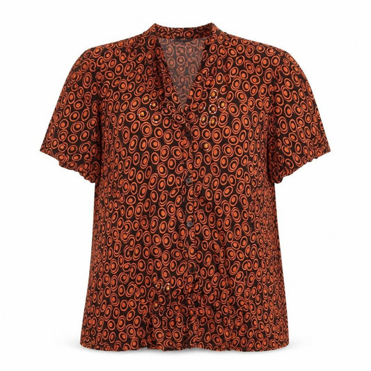Front view of Evie women’s black polka dot basic button-up, size UK 14