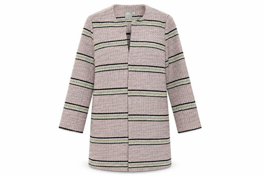Front view of ASOS women’s pink striped overcoat coat, size UK 8