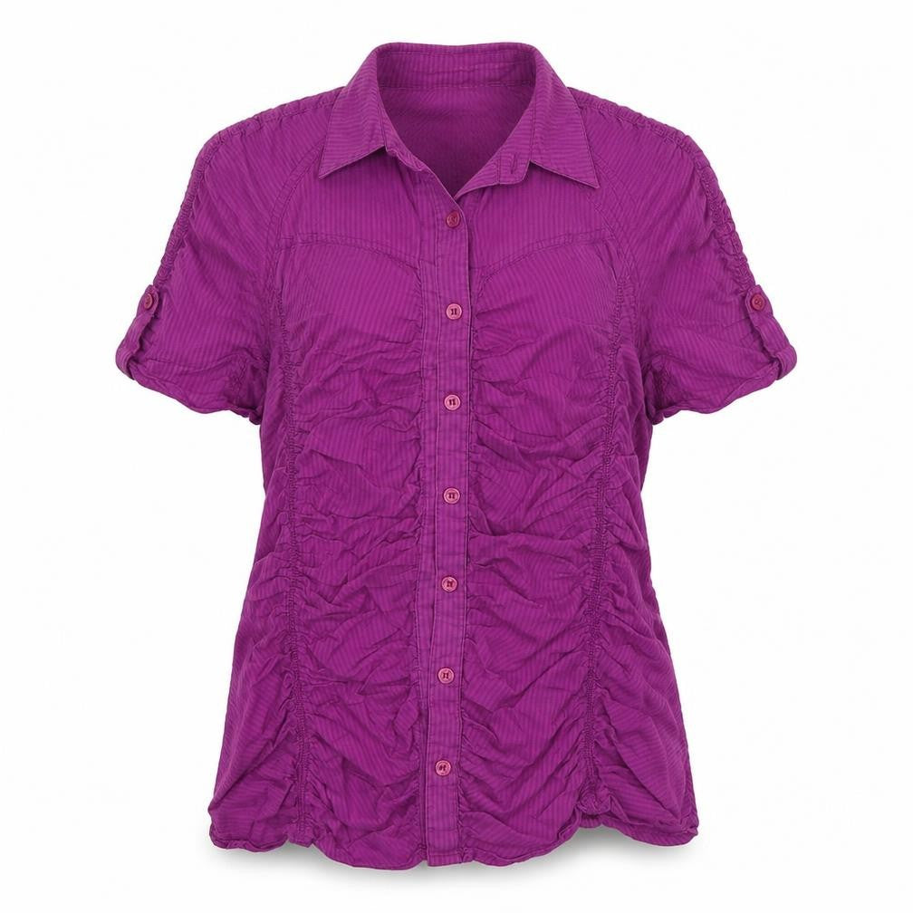 Front view of Mango women’s purple tunic button-up, size XL