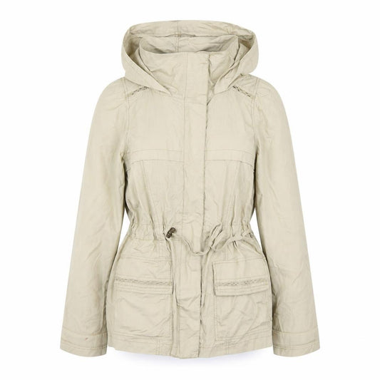 Front view of Miss Selfridge women’s beige jacket, size UK 8