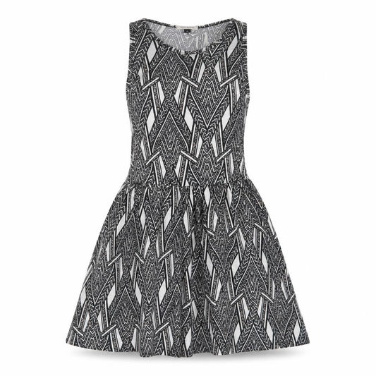 Front view of River Island women’s grey striped jersey skater dress, size UK 10