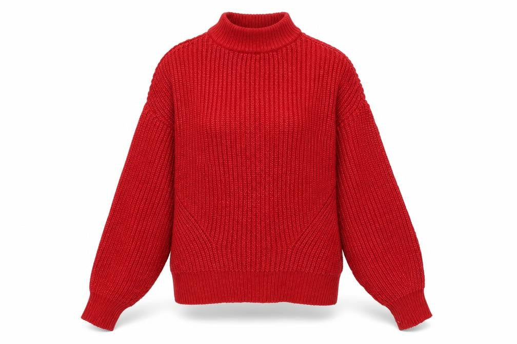 Front view of Primark women’s red knit jumper, size XS