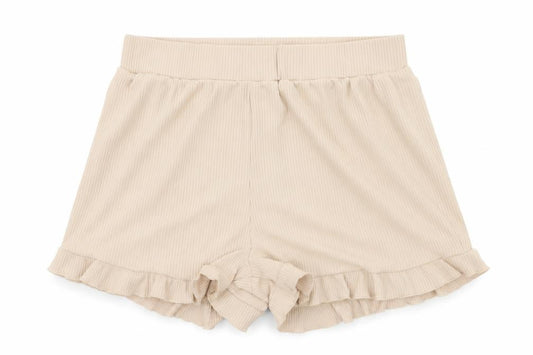 Front view of Preworn women’s beige jersey sweat shorts, size L