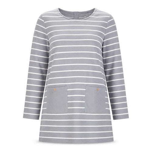 Tru Womens Grey Striped Jersey Tunic Blouse Size L