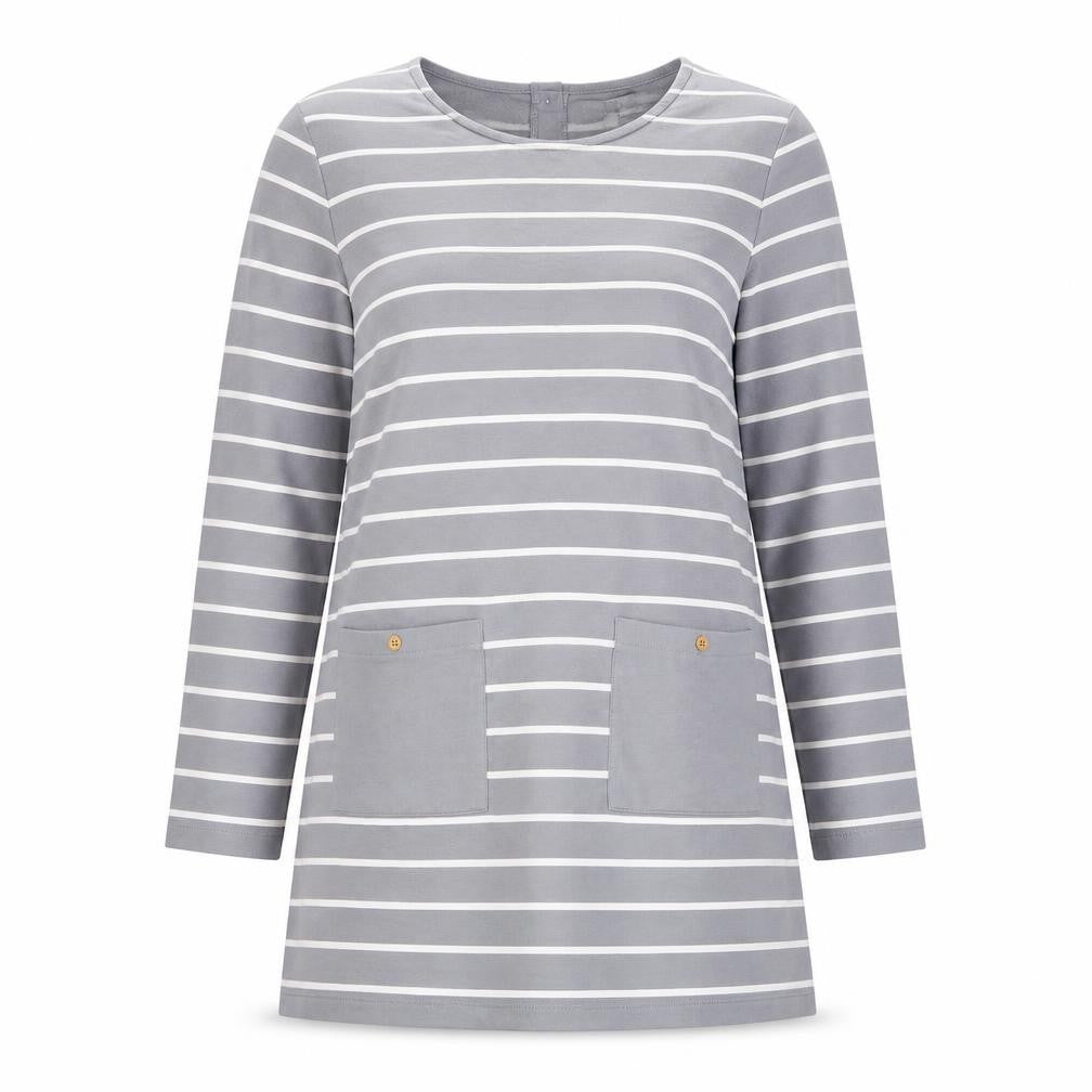 Tru Womens Grey Striped Jersey Tunic Blouse Size L