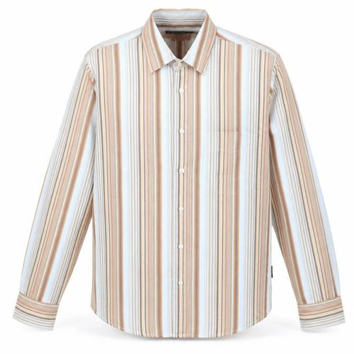 Easy Mens Brown Striped   Button-Up Size S