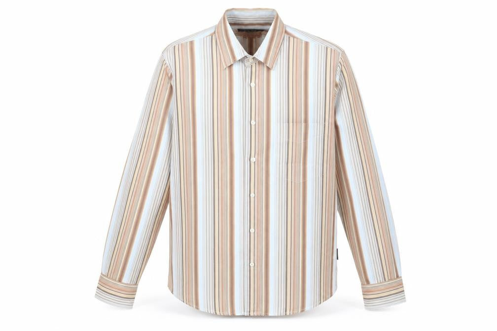 Easy Mens Brown Striped   Button-Up Size S