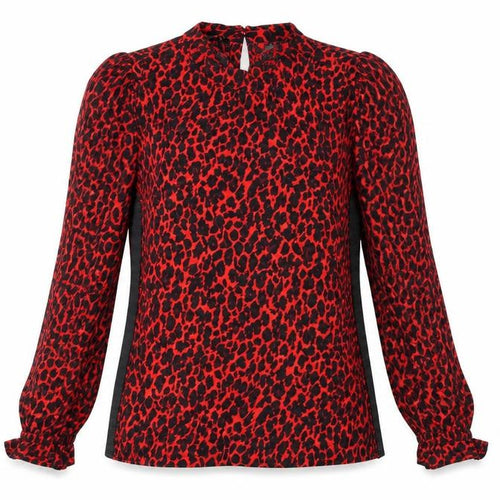 Preworn Womens Red Animal Print  Basic Blouse Size 10