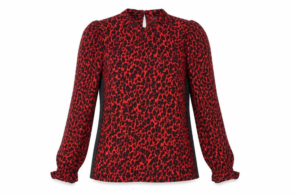 Preworn Womens Red Animal Print  Basic Blouse Size 10