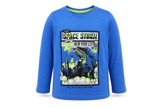 Front view of Rebel boys’ blue basic t-shirt, size 4-5, years - space storm