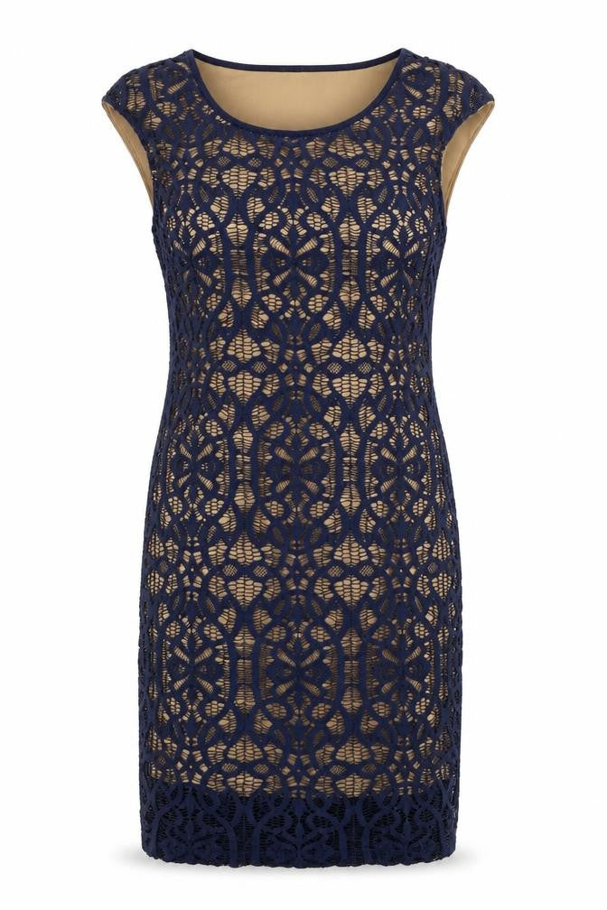 Front view of women’s blue floral shift, size UK 8