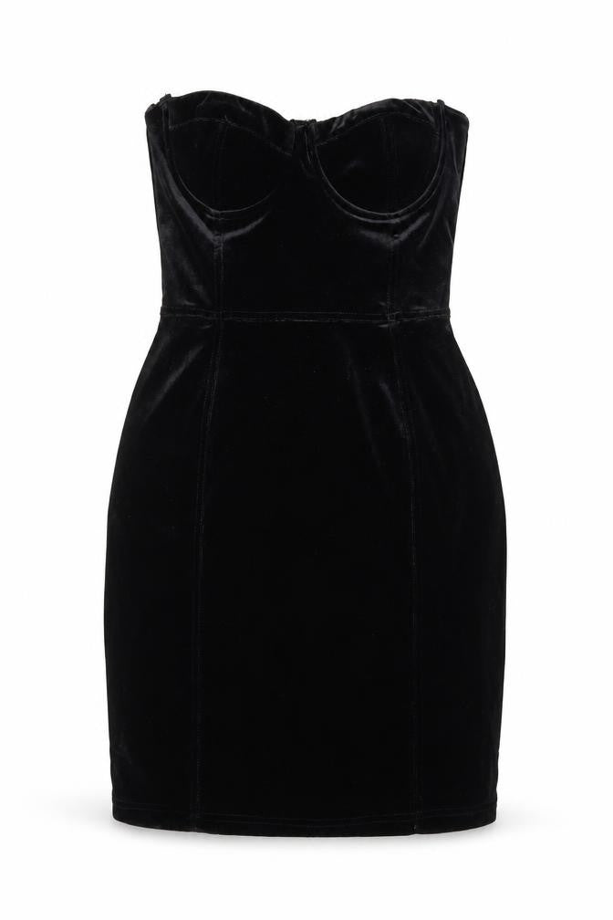 Front view of H&M women’s black velour mini, size UK 8