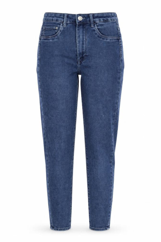Front view of H&M women’s blue denim jegging jeans, size UK 27, in, 30-inch leg