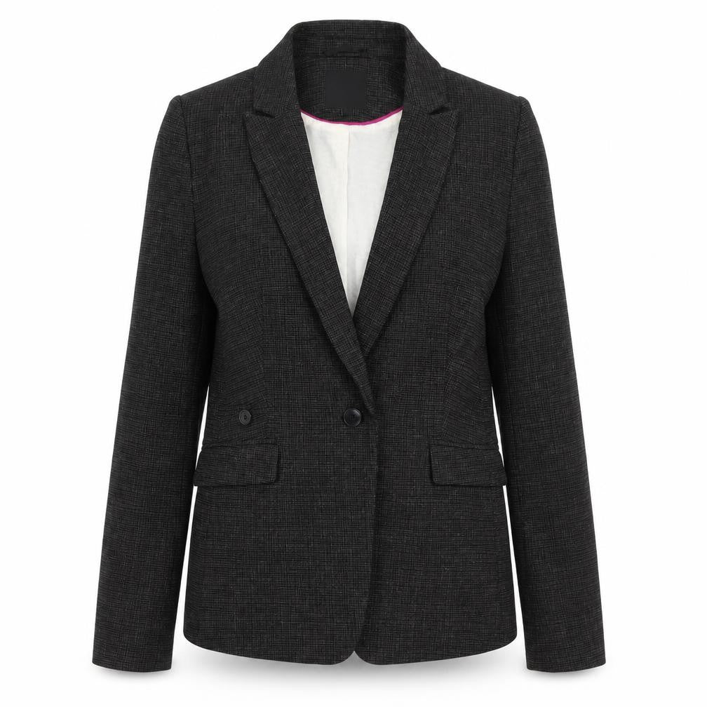 Front view of Next women’s black striped jacket suit jacket, size UK 10