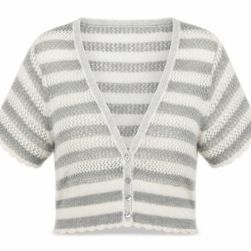 authentic knits Womens Grey Striped Knit Shrug Jumper Size 16