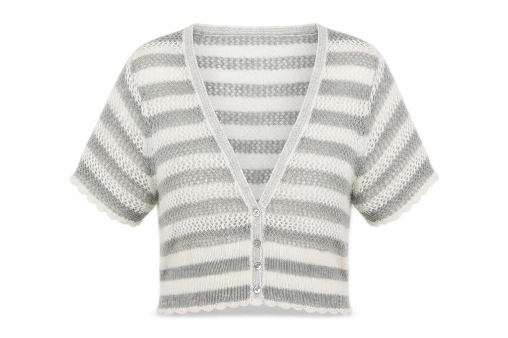 authentic knits Womens Grey Striped Knit Shrug Jumper Size 16