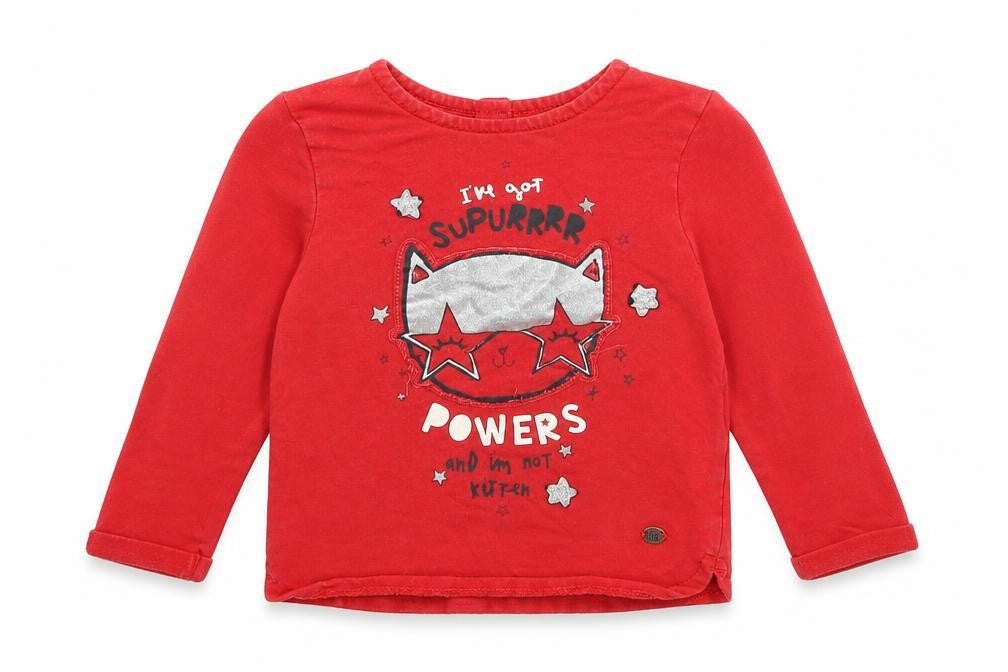 Front view of Mothercare Baby Red Basic T-Shirt, size 18-24, Months - cat superhero