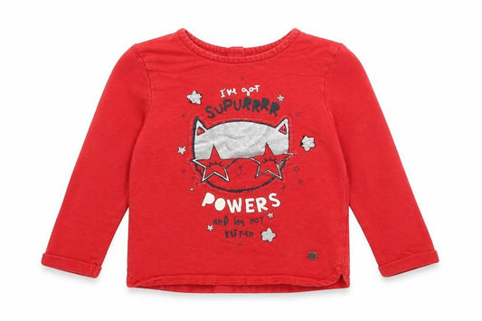Front view of Mothercare Baby Red Basic T-Shirt, size 18-24, Months - cat superhero