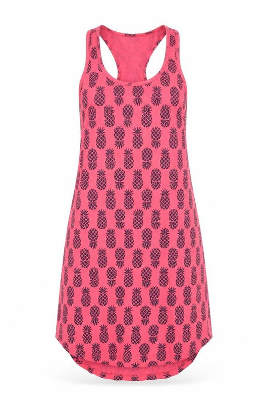 Front view of Very women’s pink tank dress, size UK 8, - pineapple