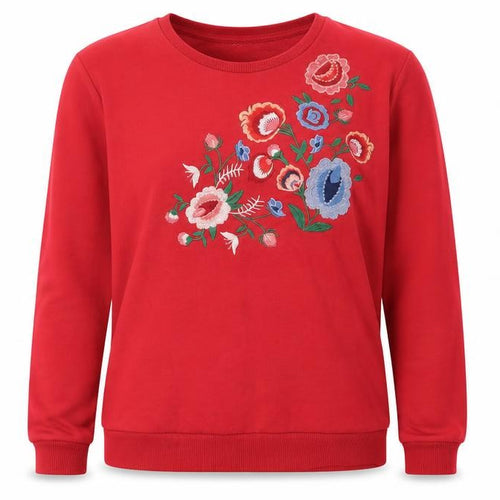 Creeks Womens Red Floral Jersey Pullover Sweatshirt Size S