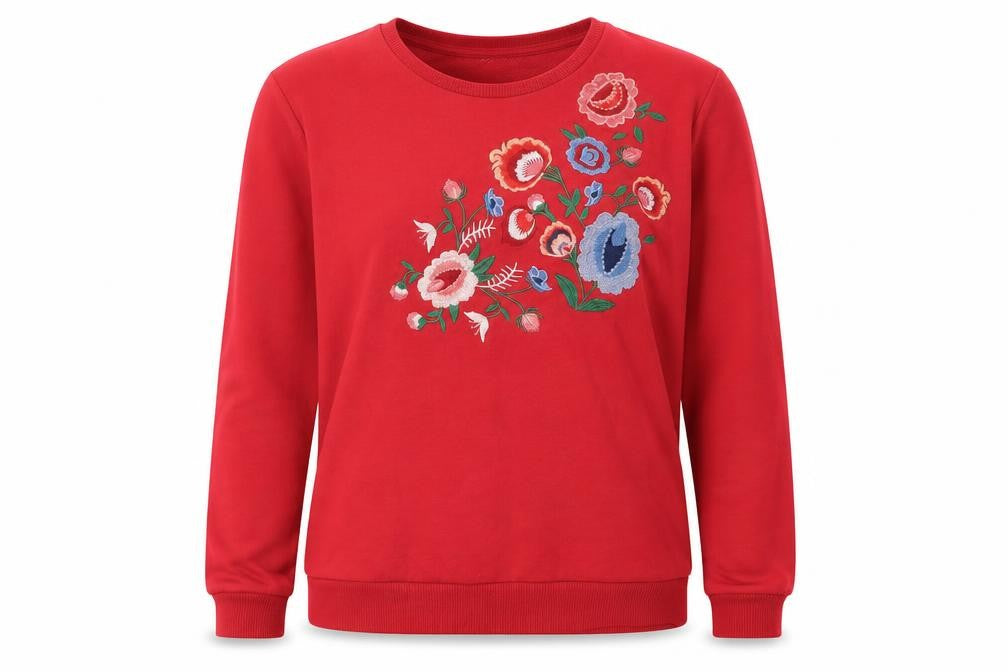 Creeks Womens Red Floral Jersey Pullover Sweatshirt Size S