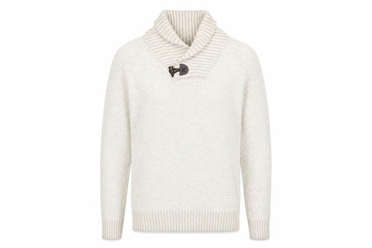 Front view of H&M men’s beige knit jumper, size S