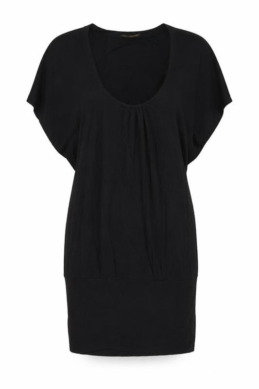 Front view of paper sun women’s black t-shirt dress, size UK 10