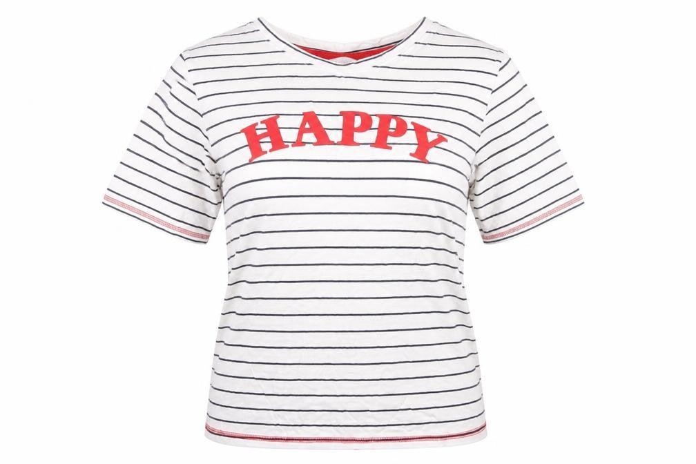 Marks and Spencer Womens White Striped  Top Pyjama Top Size 6  - happy