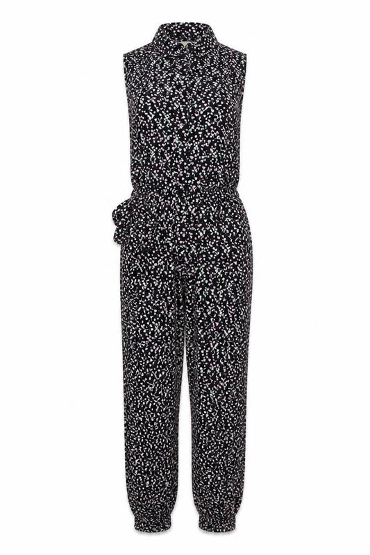 Front view of H&M women’s black floral bodysuit one-piece, size UK 38, 25-inch leg