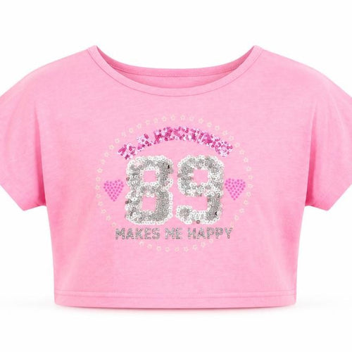 George Girls Pink   Cropped T-Shirt Size 7-8 Years  - graphic