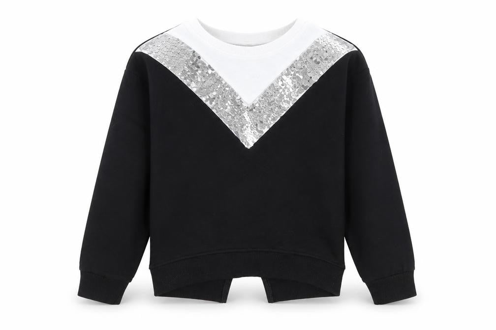 Matalan Girls Black Striped  Pullover Sweatshirt Size 8 Years