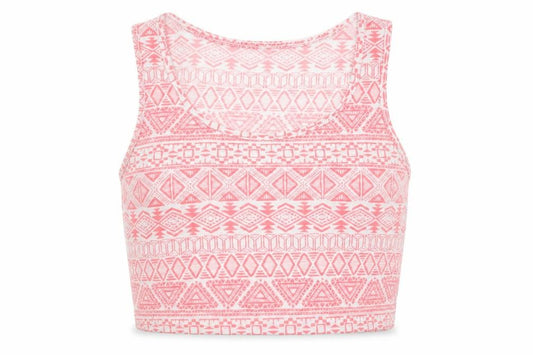 Front view of New Look girls’ pink geometric cropped t-shirt, size 14-15, years