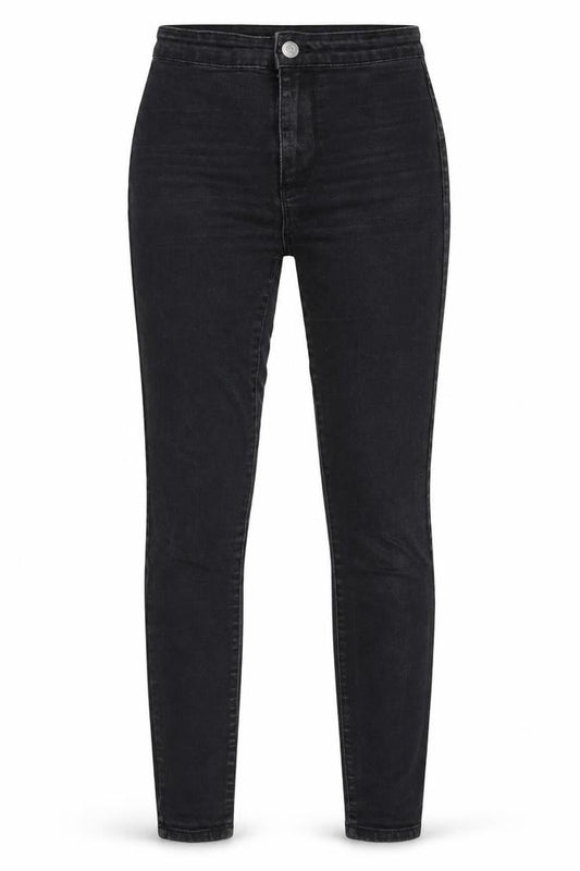 Front view of Denim & Co. women’s black denim skinny jeans, size UK 6, 27-inch leg