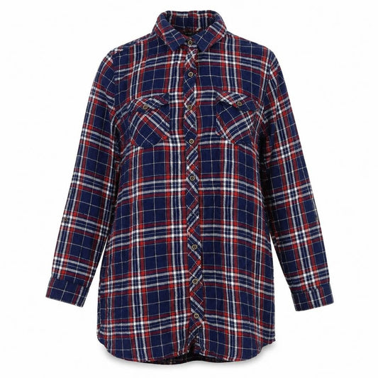 Front view of Atmosphere women’s blue basic button-up, size UK 10