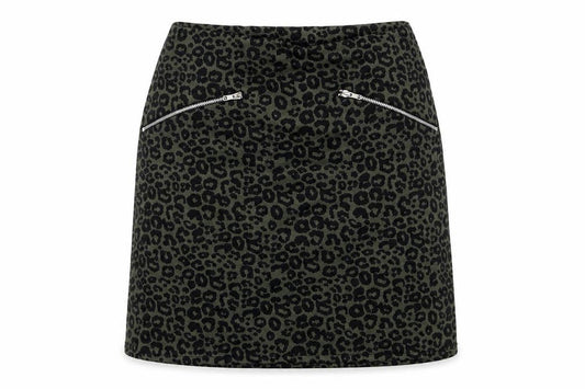 Front view of New Look women’s green animal print a-line skirt, size UK 8