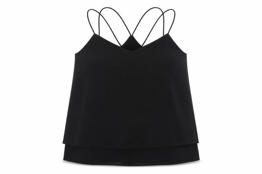 Front view of New Look women’s black camisole blouse, size UK 10