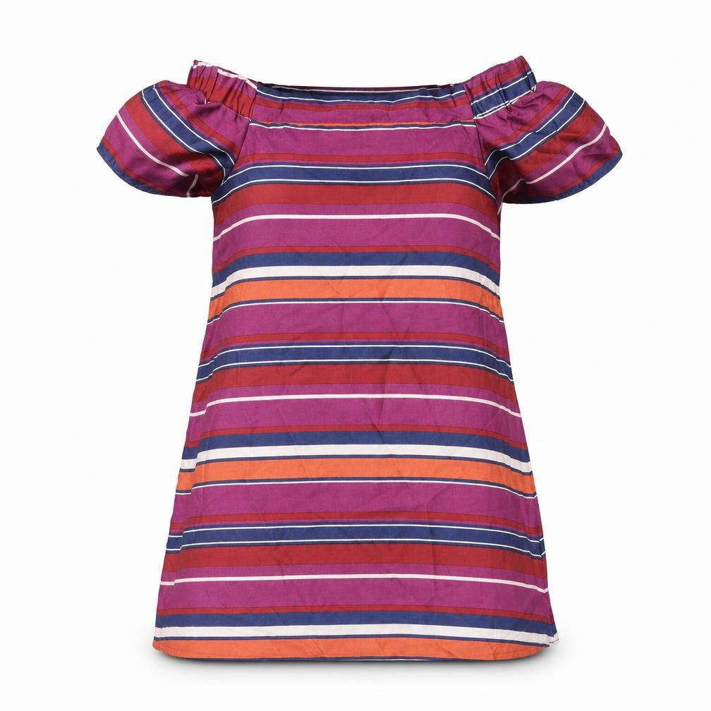 Front view of New Look women’s purple striped shift, size UK 10