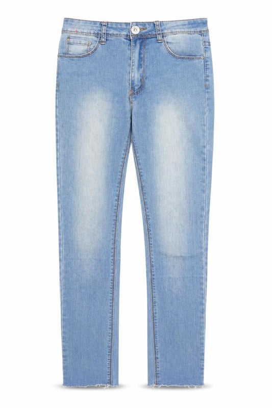 Front view of Draga women’s blue denim skinny jeans, size UK 28, in, 29-inch leg