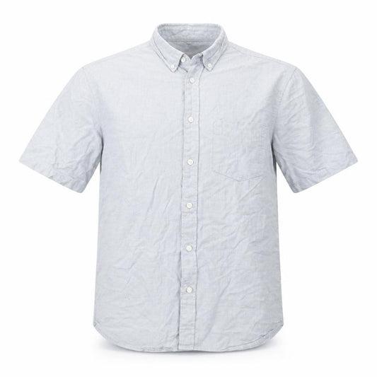 Front view of H&M men’s grey button-up, size M