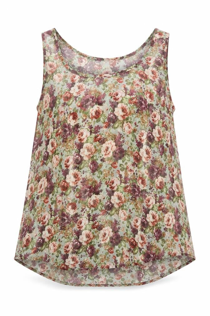Topshop Womens Green Floral  Basic T-Shirt Size 6