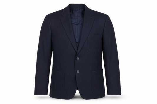 Front view of Russel men’s blue jacket, size 40