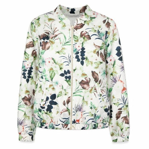 ICHI Womens White Floral  Jacket Coat Size S