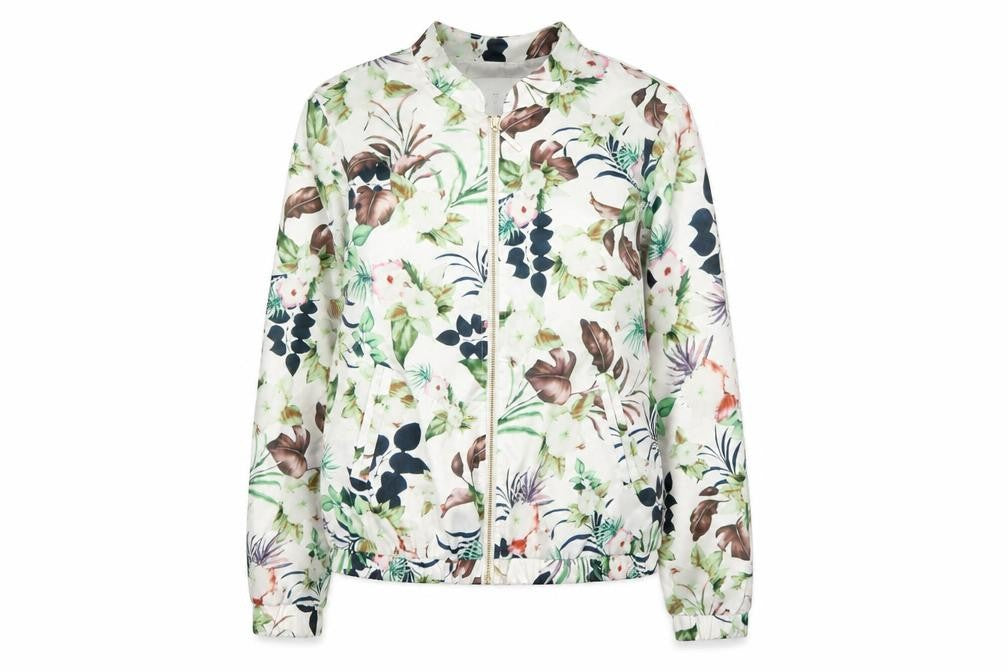 ICHI Womens White Floral  Jacket Coat Size S