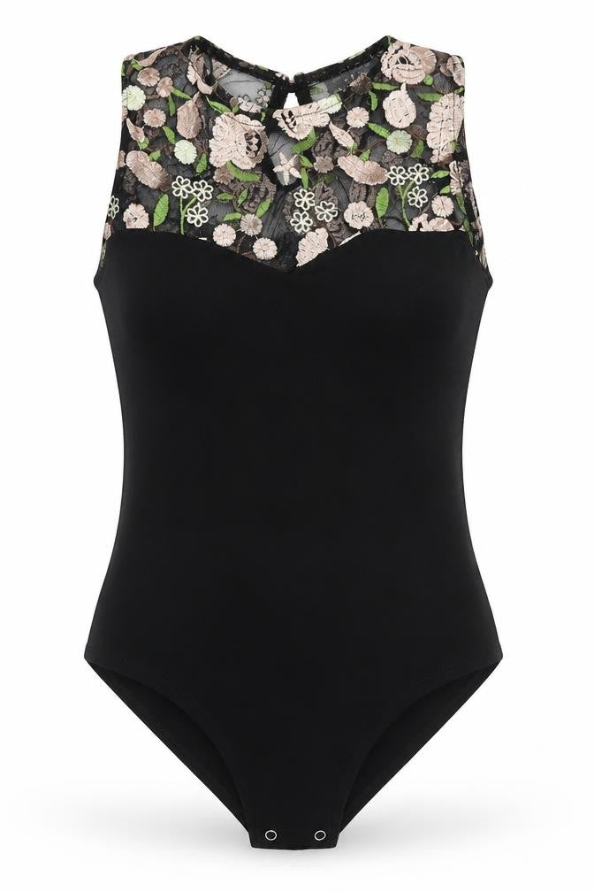 Select Womens Black Floral  Bodysuit One-Piece Size 8